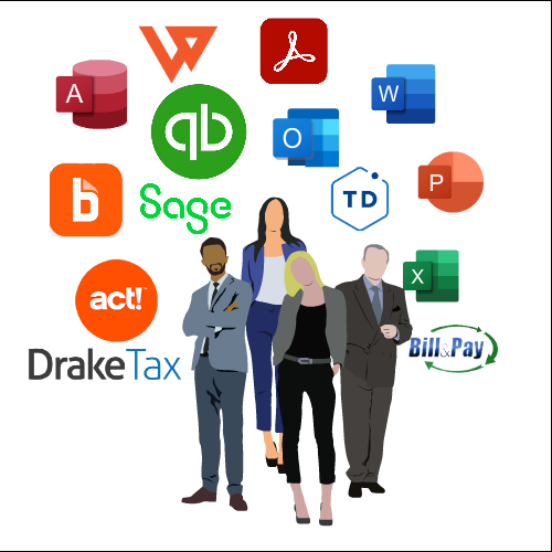 image of diverse team standing infront of cloud of software logos